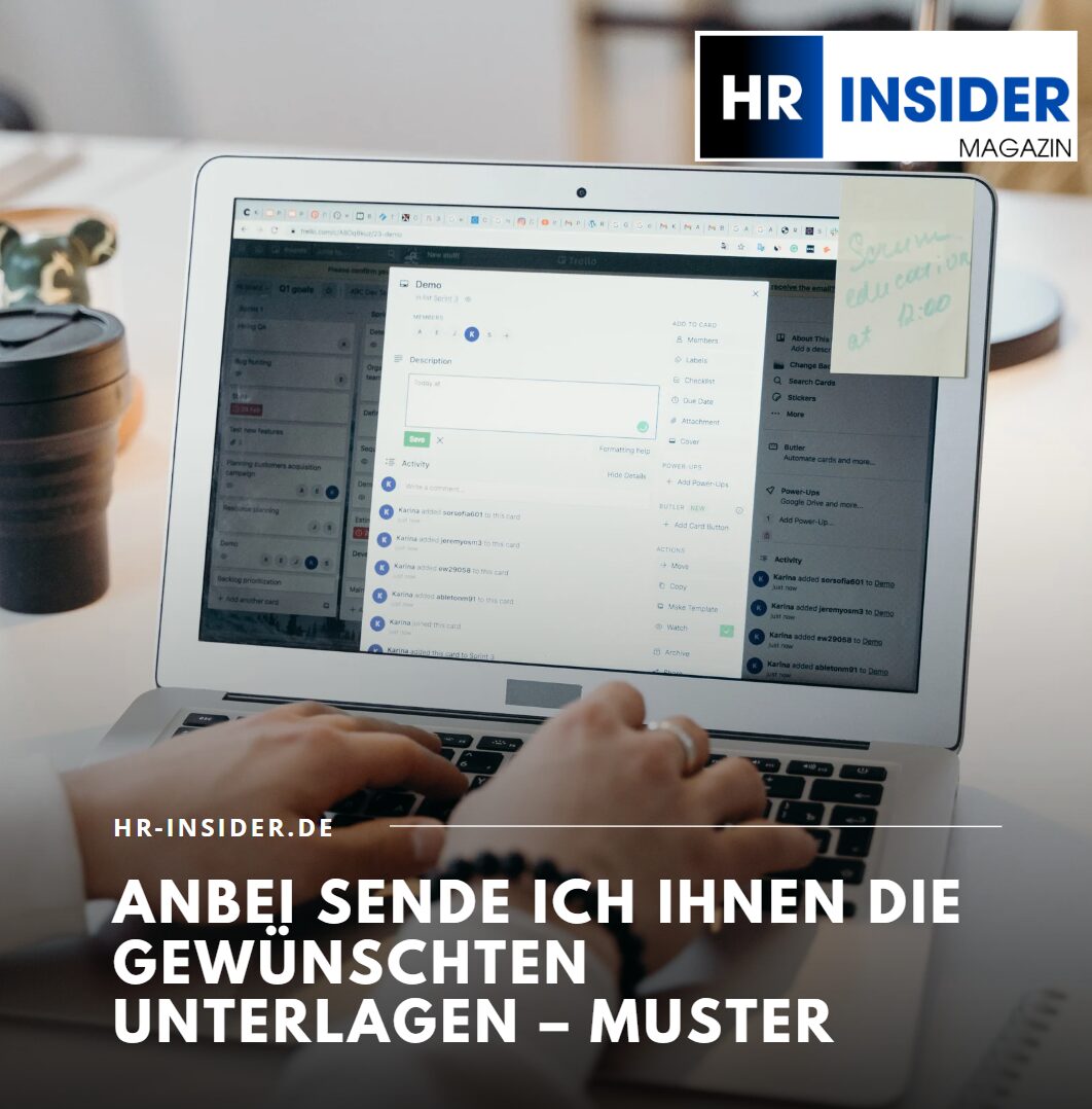 Anbei sende ich Ihnen die gewünschten Unterlagen – Muster